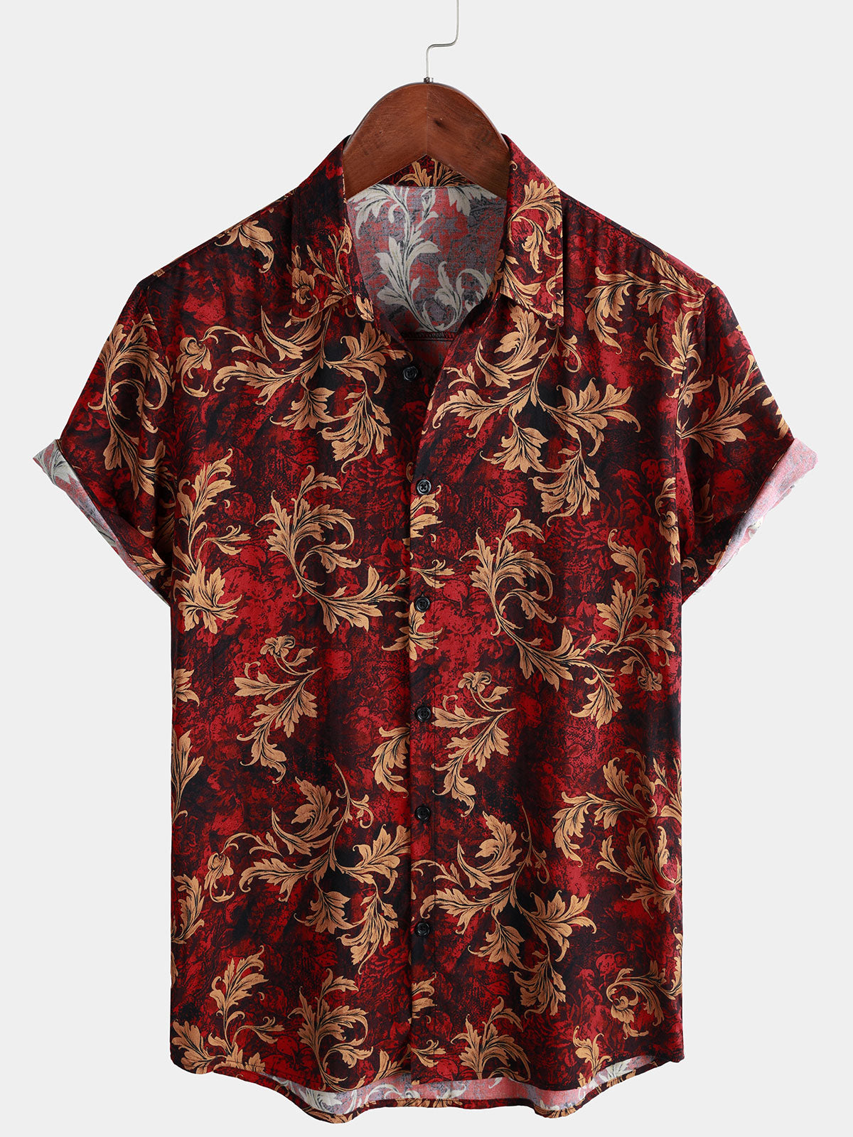 Men's Vintage Floral Print Short Sleeve Button Up Hawaiian Summer Shirt
