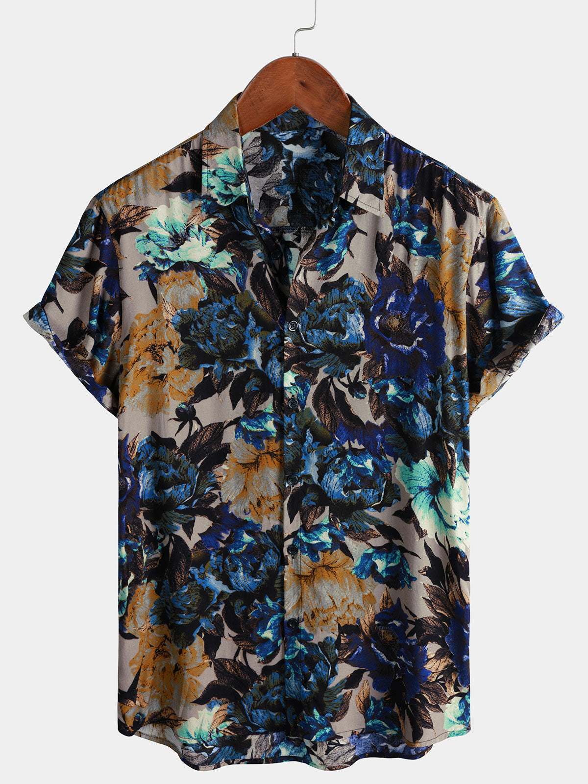 Men's Vintage Floral Print Short Sleeve Button Up Shirt
