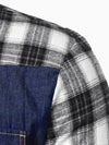 Men's Casual Plaid Flannel Patchwork Denim Button Up Long Sleeve Shirt