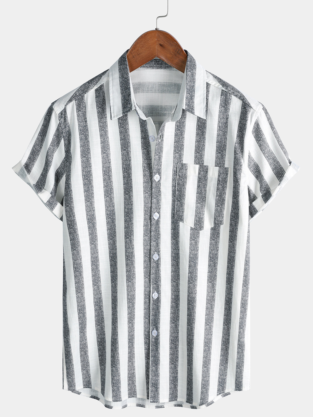 Men’s Breathable Cotton Stripe Short Sleeve Lightweight Cool Casual Summer Shirt