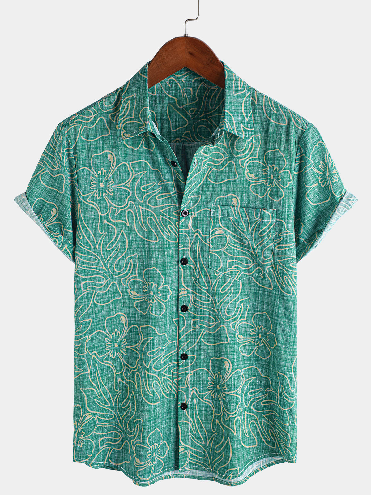 Men's Summer Green Beach Hawaiian Short Sleeve Shirt
