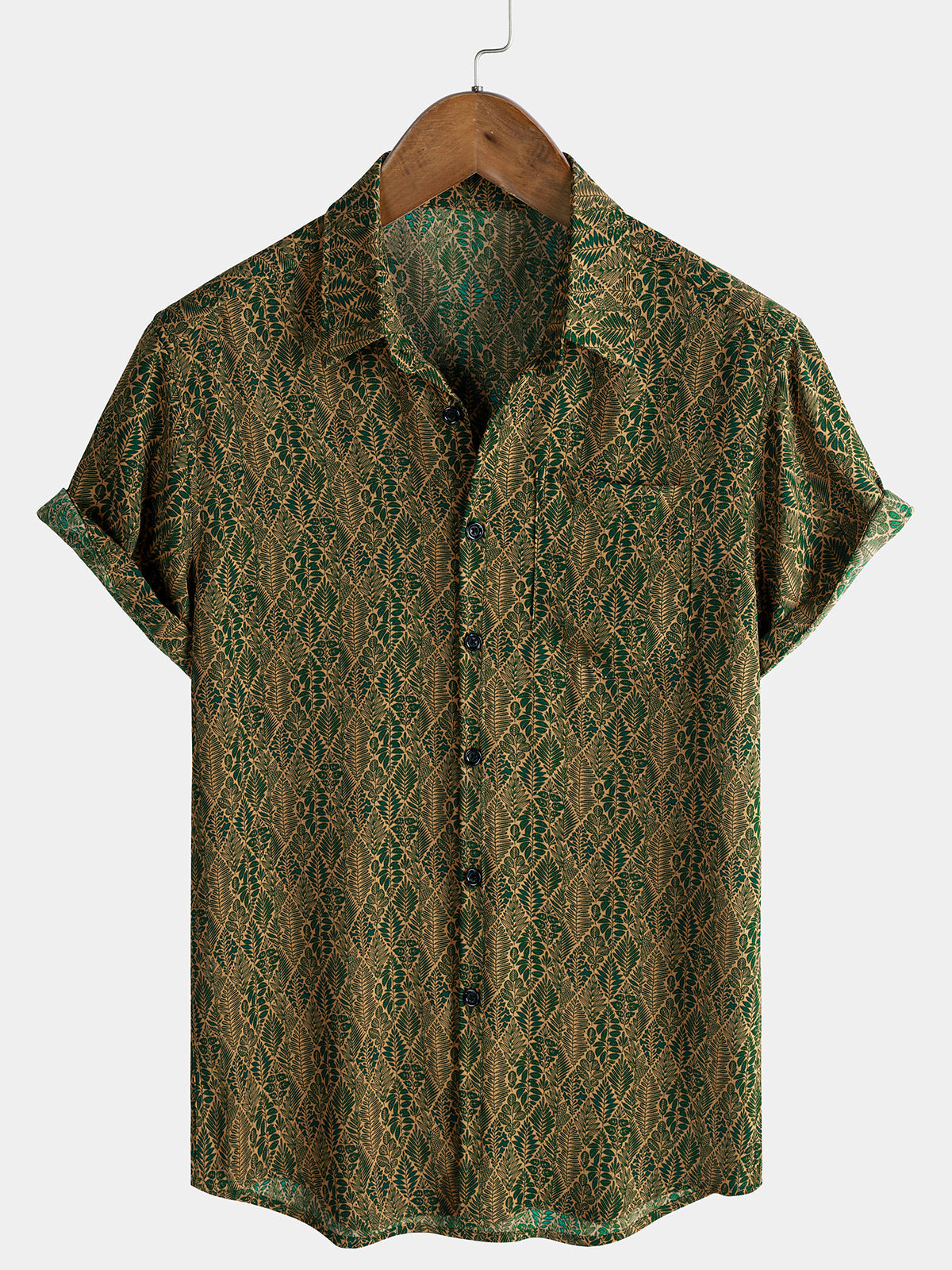 Men's Botanical Print Summer Short Sleeve Shirt