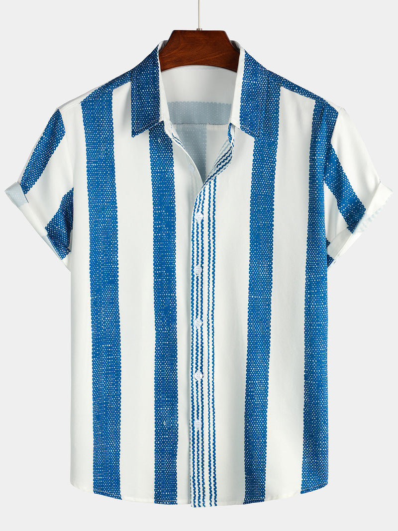Bundle Of 2 | Men's Summer Vertical Striped Pocket Rainbow Short Sleeve Shirts