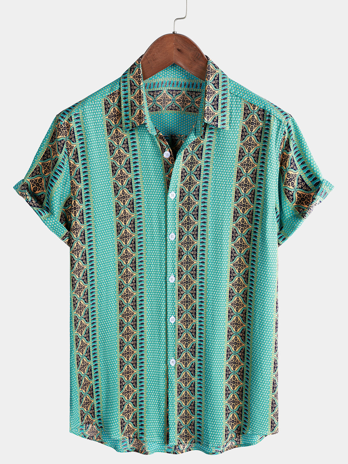 Men’s Retro Cool Lightweight Floral Stripe Button Down Short Sleeve Breathable Summer Shirt