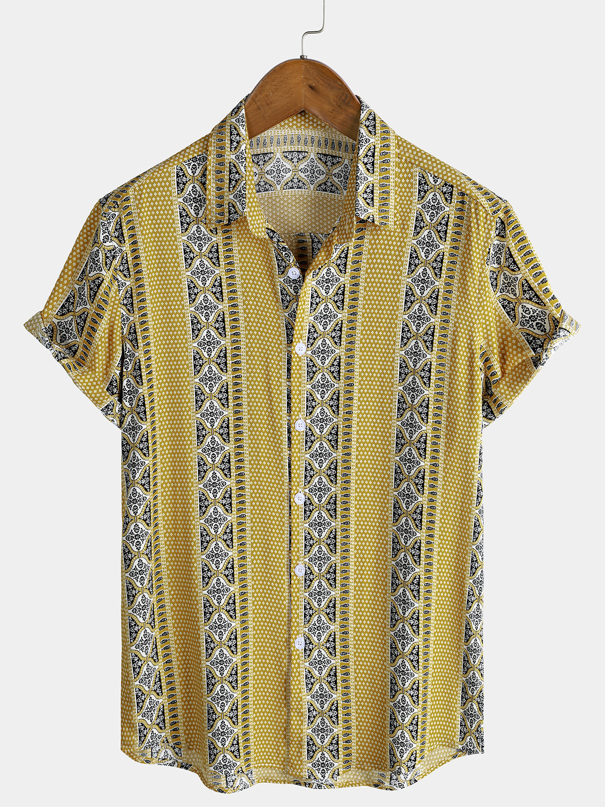 Men’s Vintage Breathable Short Sleeve Stripe Button Up Lightweight Cool Casual Shirt