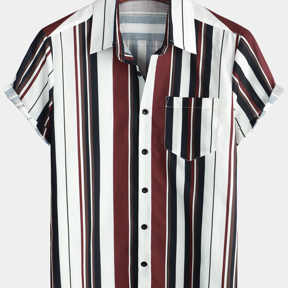 Camisa casual de manga corta de verano con botones a rayas vintage para hombre