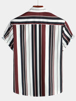 Men's Vintage Striped Button Up Short Summer Sleeve Casual Shirt