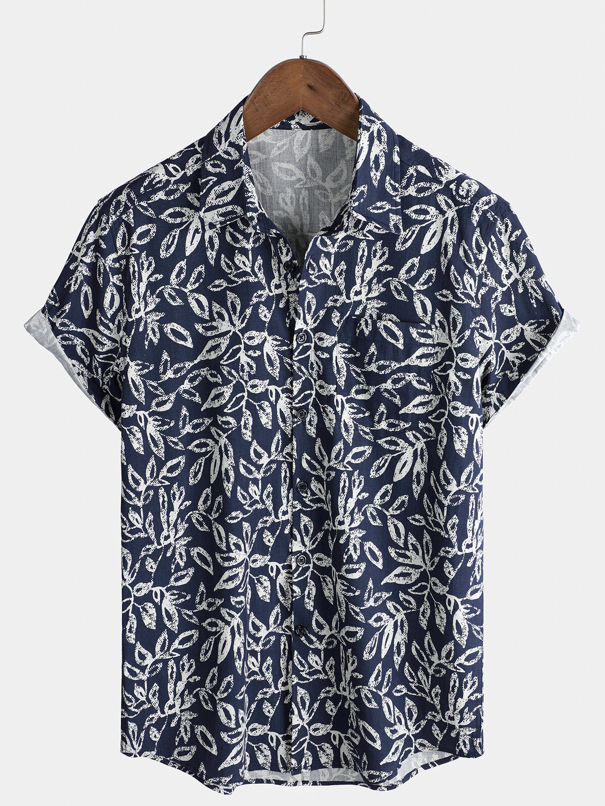 Men's Tropical Foliage Pattern Breathable Cotton Summer Holiday Resort Shirt