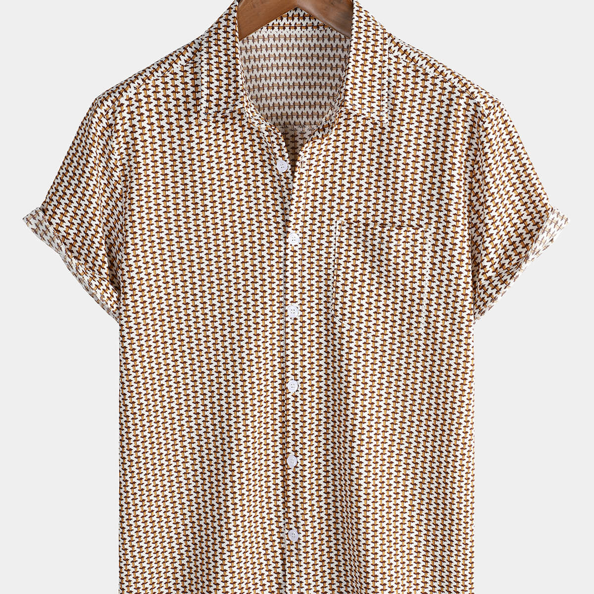 Men's Casual Holiday Short Sleeve Khaki Button Up Shirt