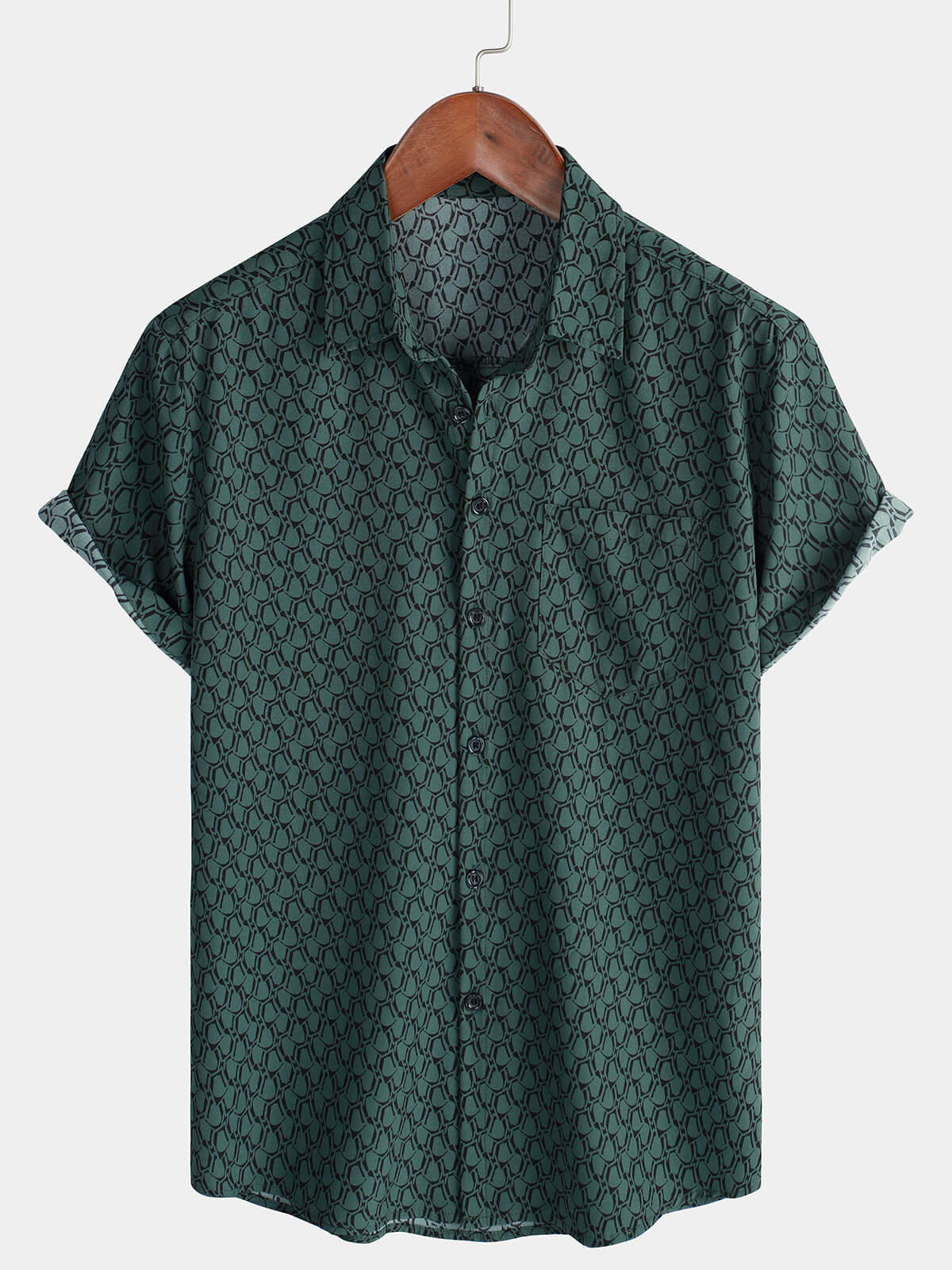 Men's Casual Holiday Short Sleeve Green Button Up Shirt