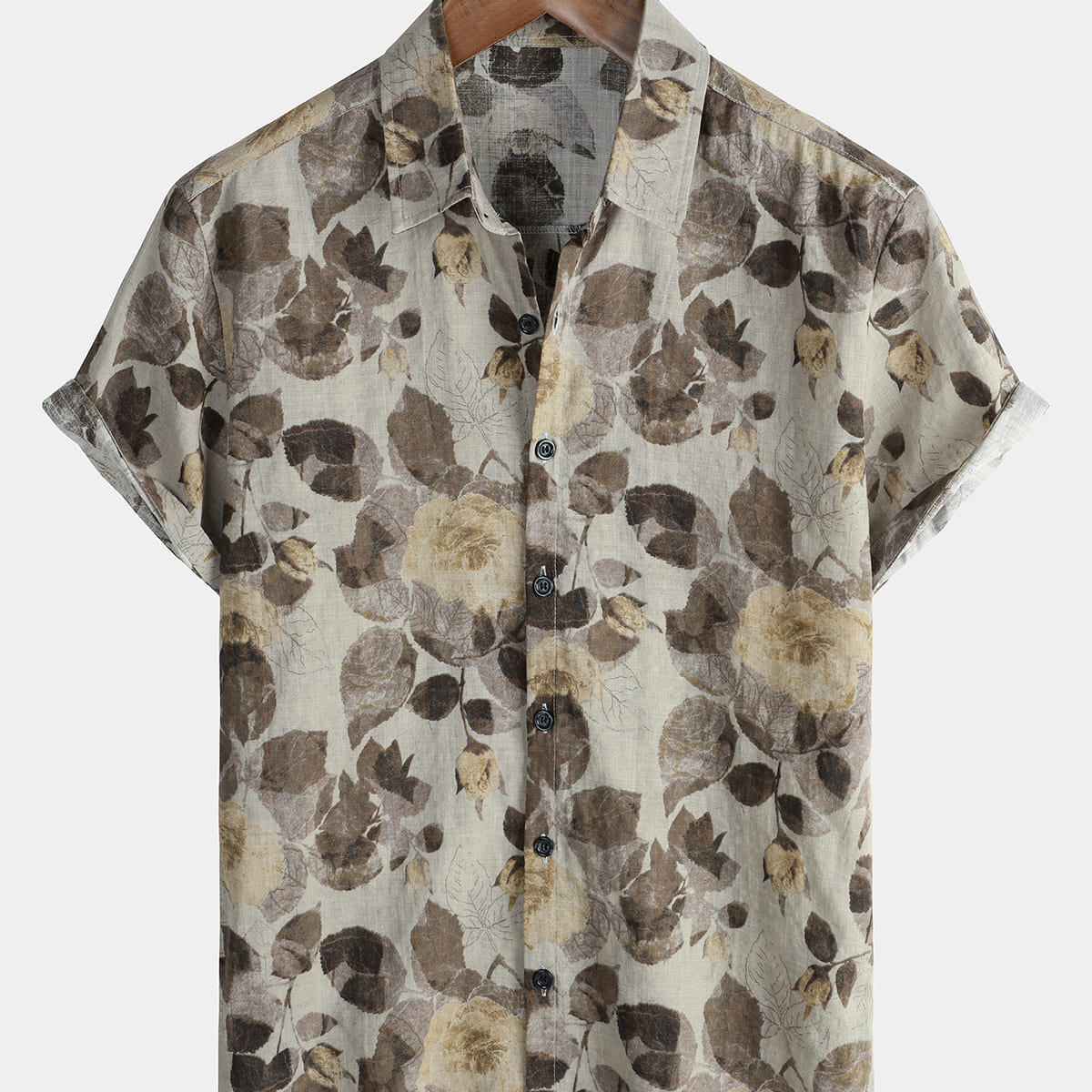 Men's Floral Vintage Short Sleeve Retro Beach Cotton Button Up Shirt