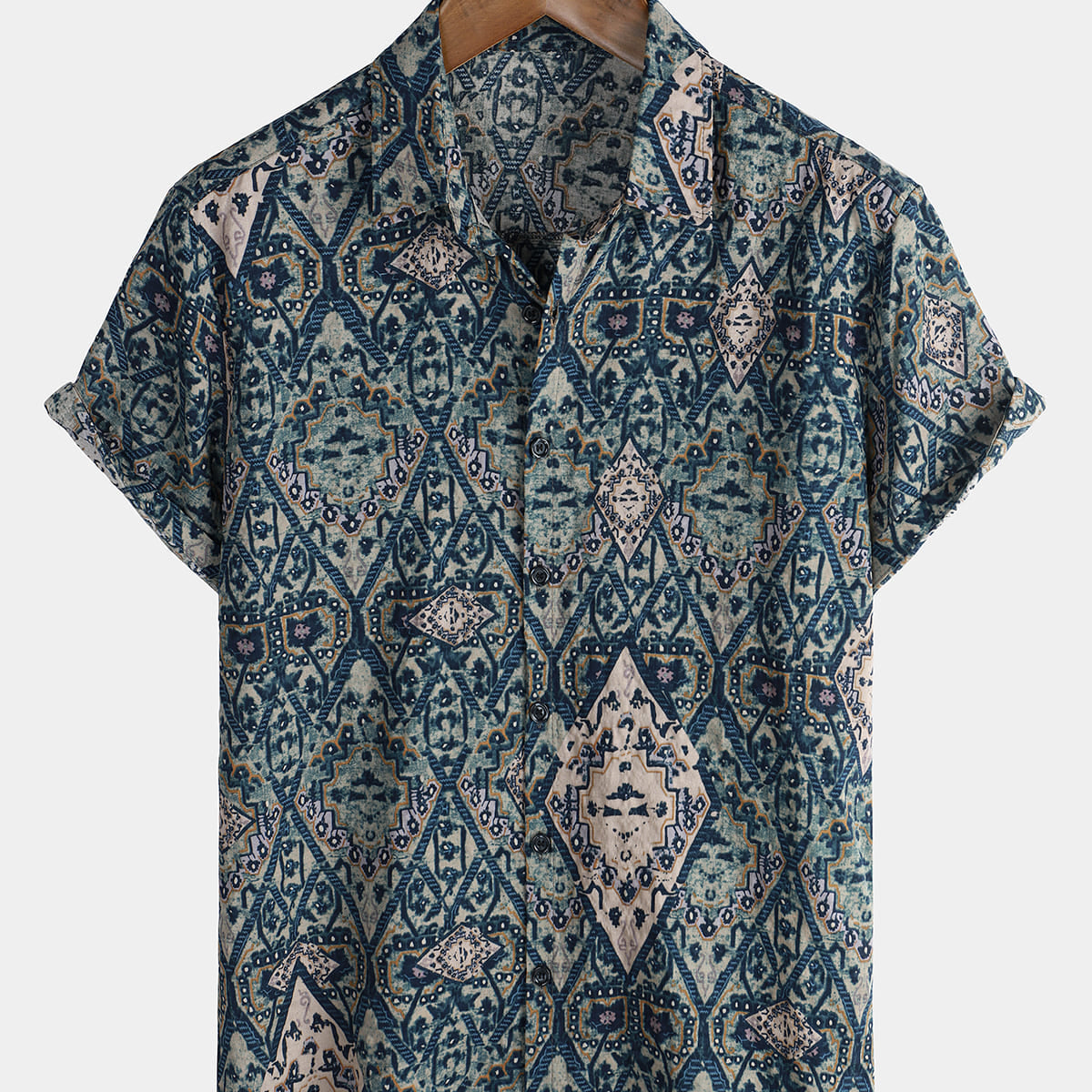 Men's Retro Floral Short Sleeve Cotton Hawaiian Button Up Shirt