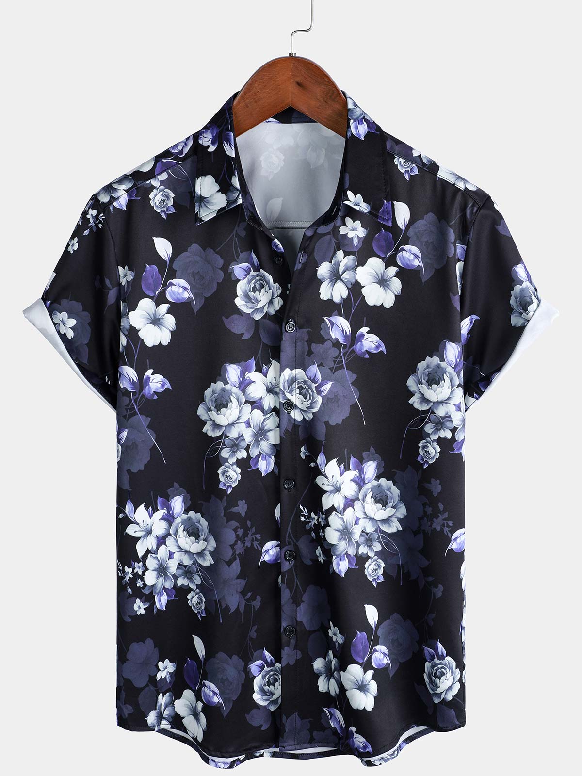 Men's Rose Floral Print Summer Holiday Shirt