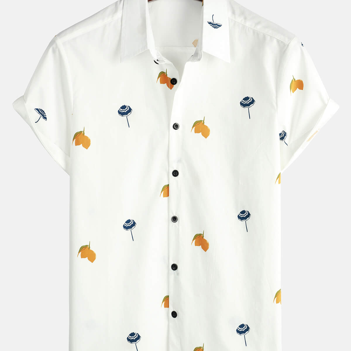 Camisa de manga corta de verano para vacaciones en la playa con botones hawaianos blancos de algodón para hombre