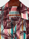Men's Striped Tropical Floral Print Short Sleeve Button Up Cotton Summer Holiday Shirt