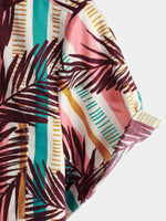 Men's Striped Tropical Floral Print Short Sleeve Button Up Cotton Summer Holiday Shirt