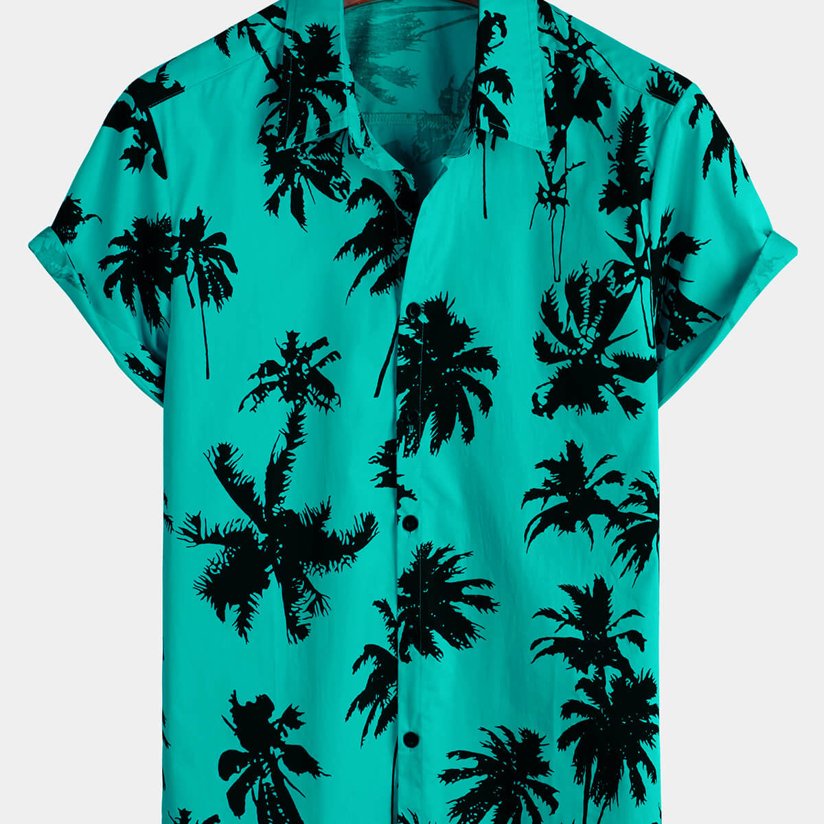 Camisa de manga corta hawaiana de playa de verano con estampado de palmeras 100% algodón para hombre