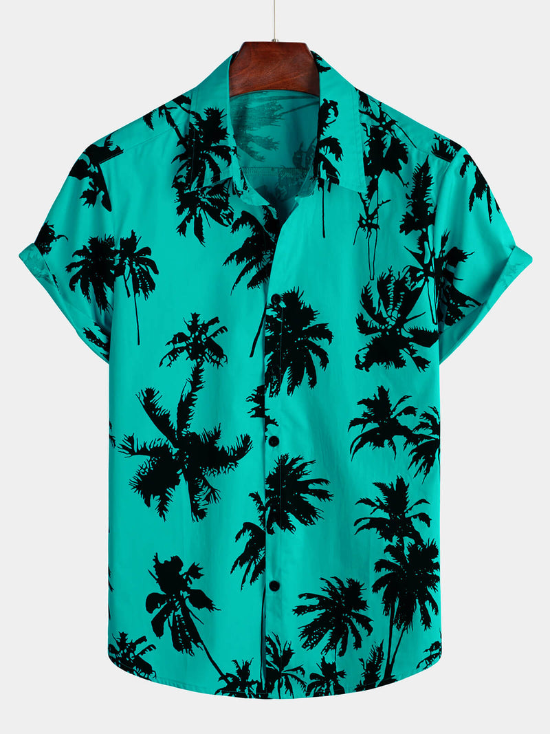 Bundle Of 2 | Men's  Palm Tree Print Summer Beach Hawaiian Short Sleeve Shirts