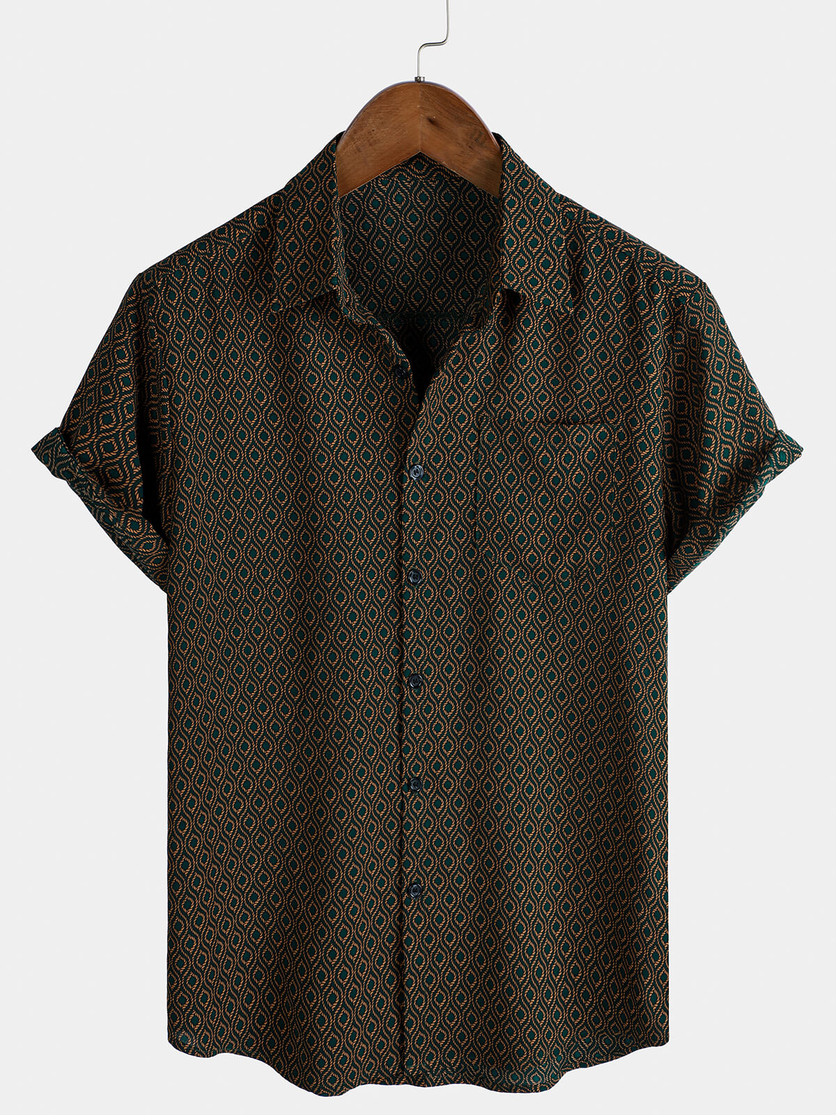 Men&#39;s Casual Holiday Short Sleeve Button Up Retro Shirt