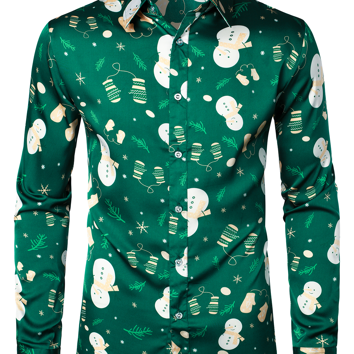 Camisa de manga larga con botones para fiesta de Navidad y estampado de muñeco de nieve navideño para hombre