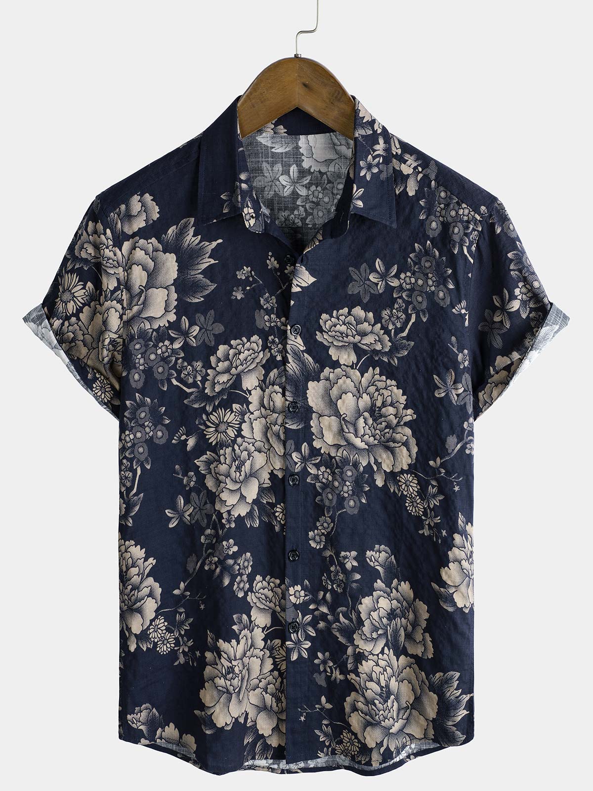 Men's Retro Floral Print Short Sleeve Shirt
