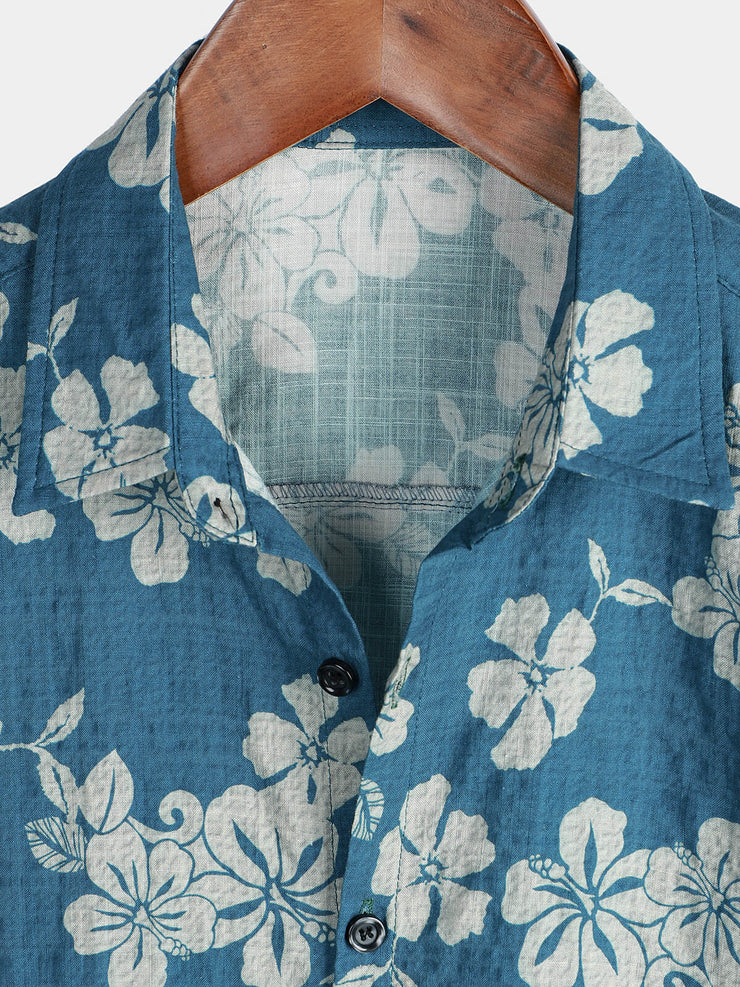 100% cotton Navy Hawaiian flower Men's shirt 2X /XL ... +++ ^^^ main image 1
