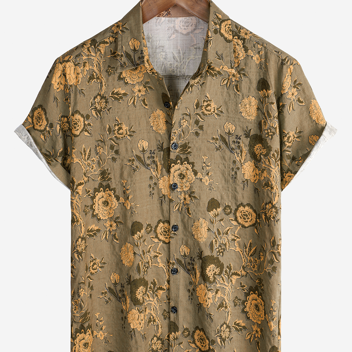 Men's Floral Hawaiian Cotton Vintage Short Sleeve Button Up Summer Shirt