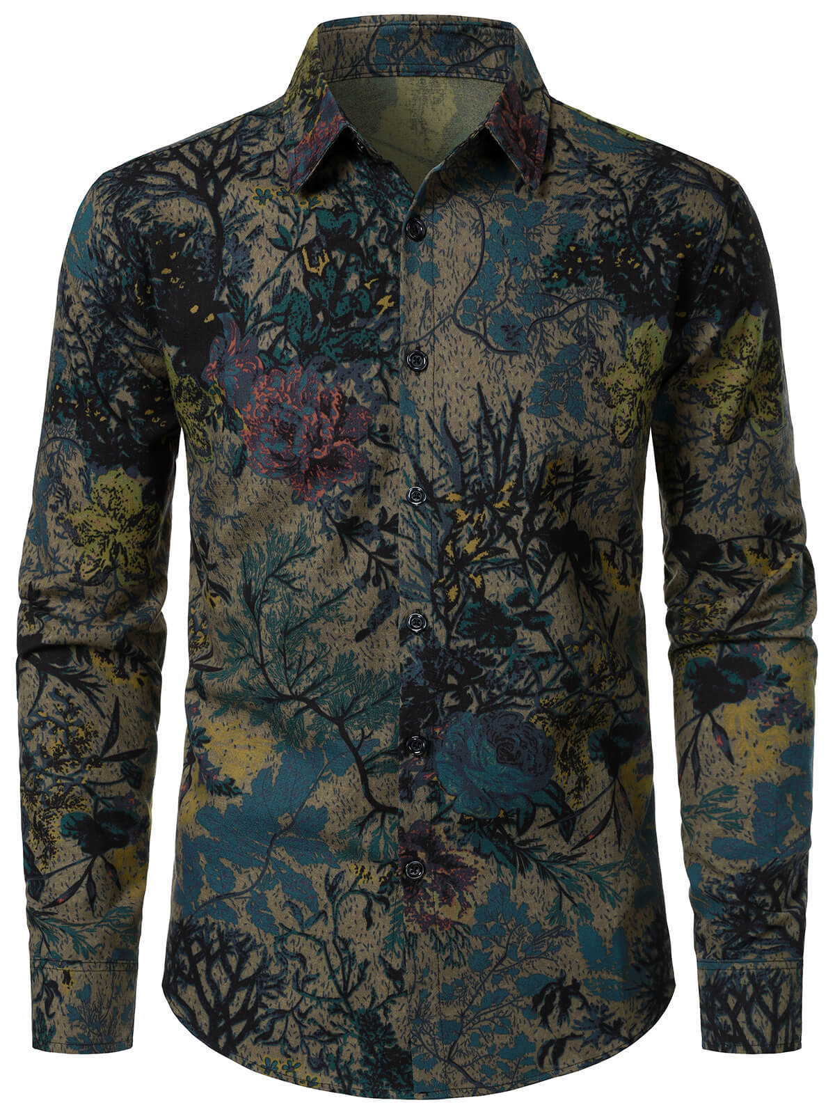Men's Retro Floral Pattern Long Sleeve Shirt