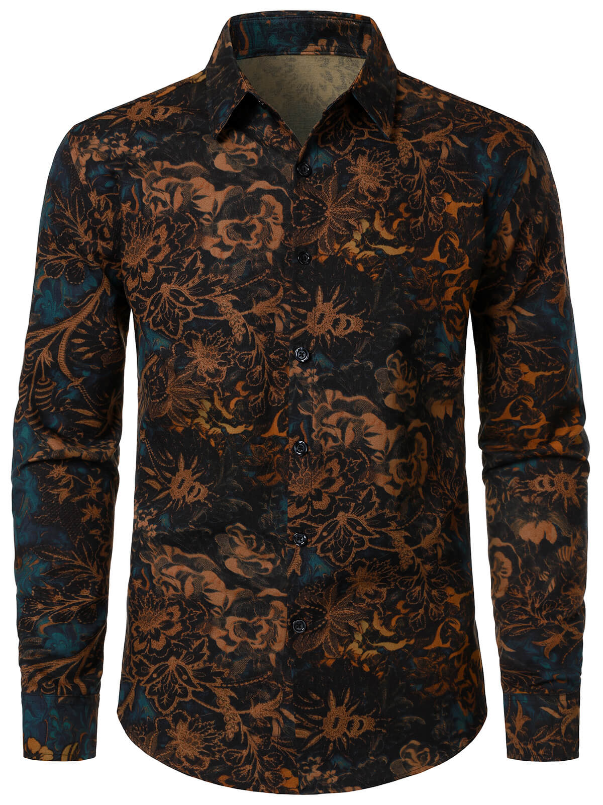 Men's Floral Print Long Sleeve Retro Shirt