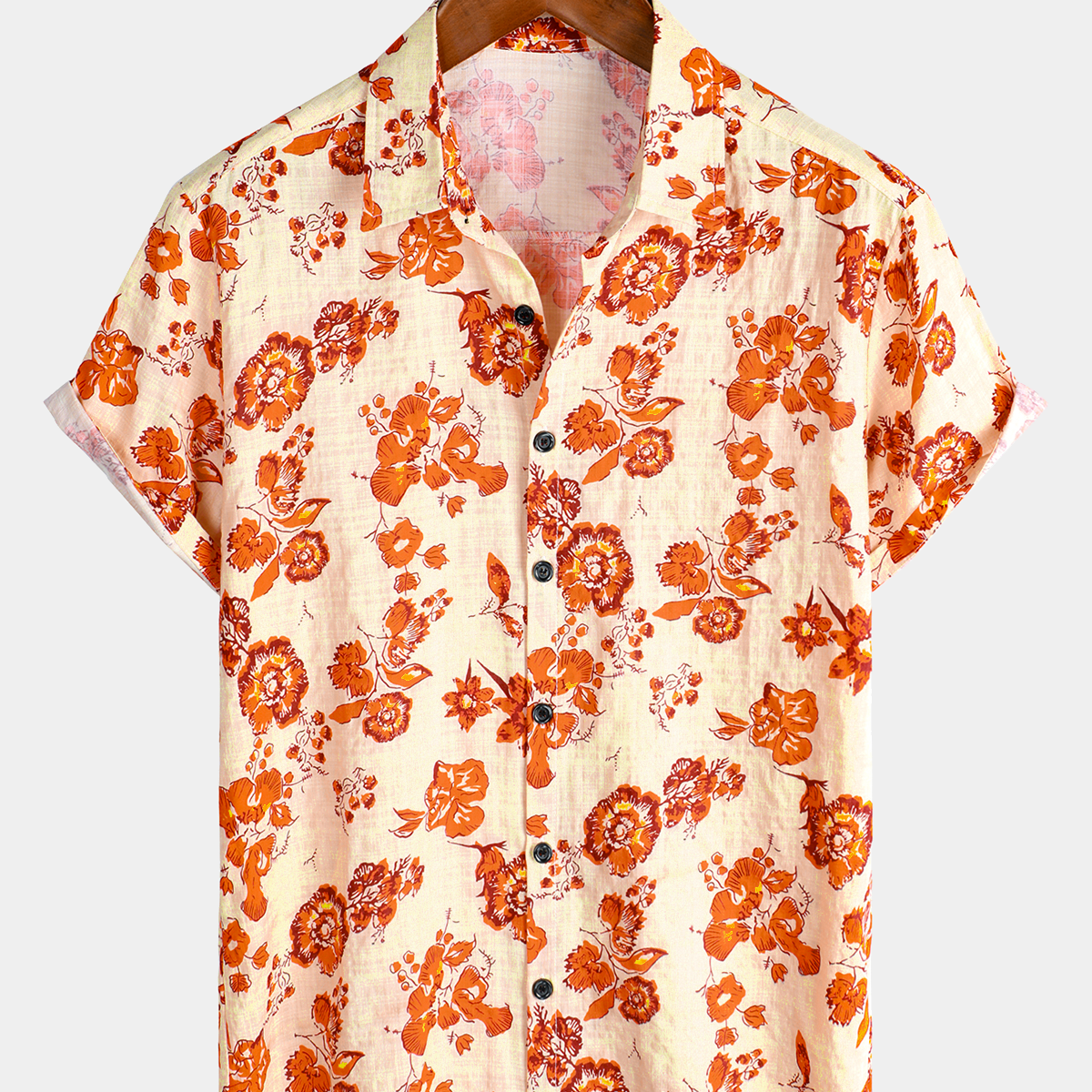 Men's Cotton Floral Hawaiian Short Sleeve Button Up Summer Shirt