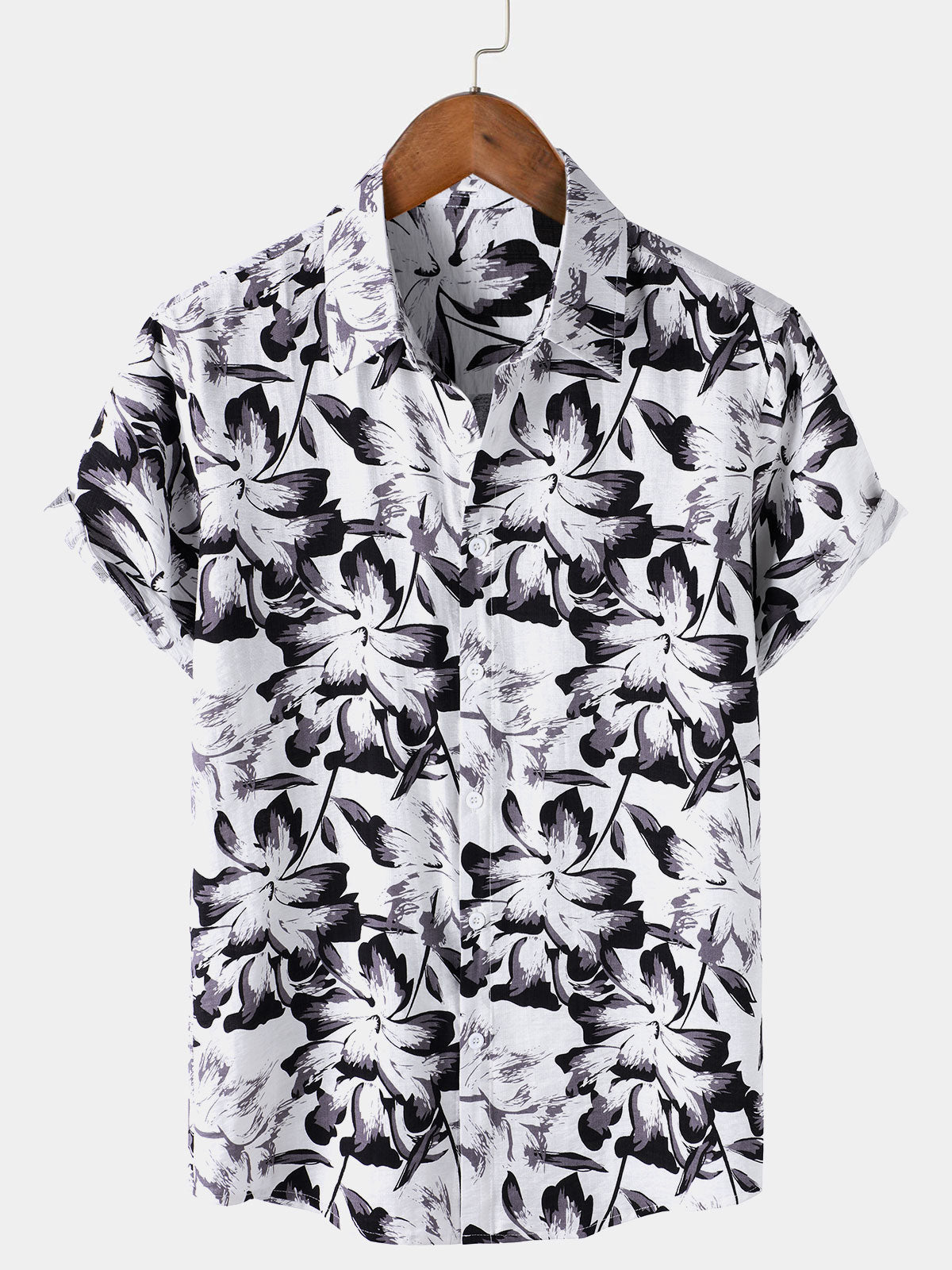 Men's Tropical White Floral Button Up Short Sleeve Shirt