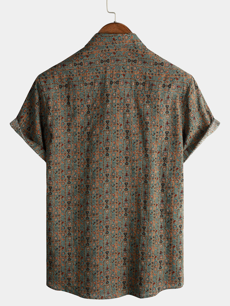 Bundle Of 3 | Men's Retro Floral Print Cotton Vintage Holiday Western Short Sleeve Shirts