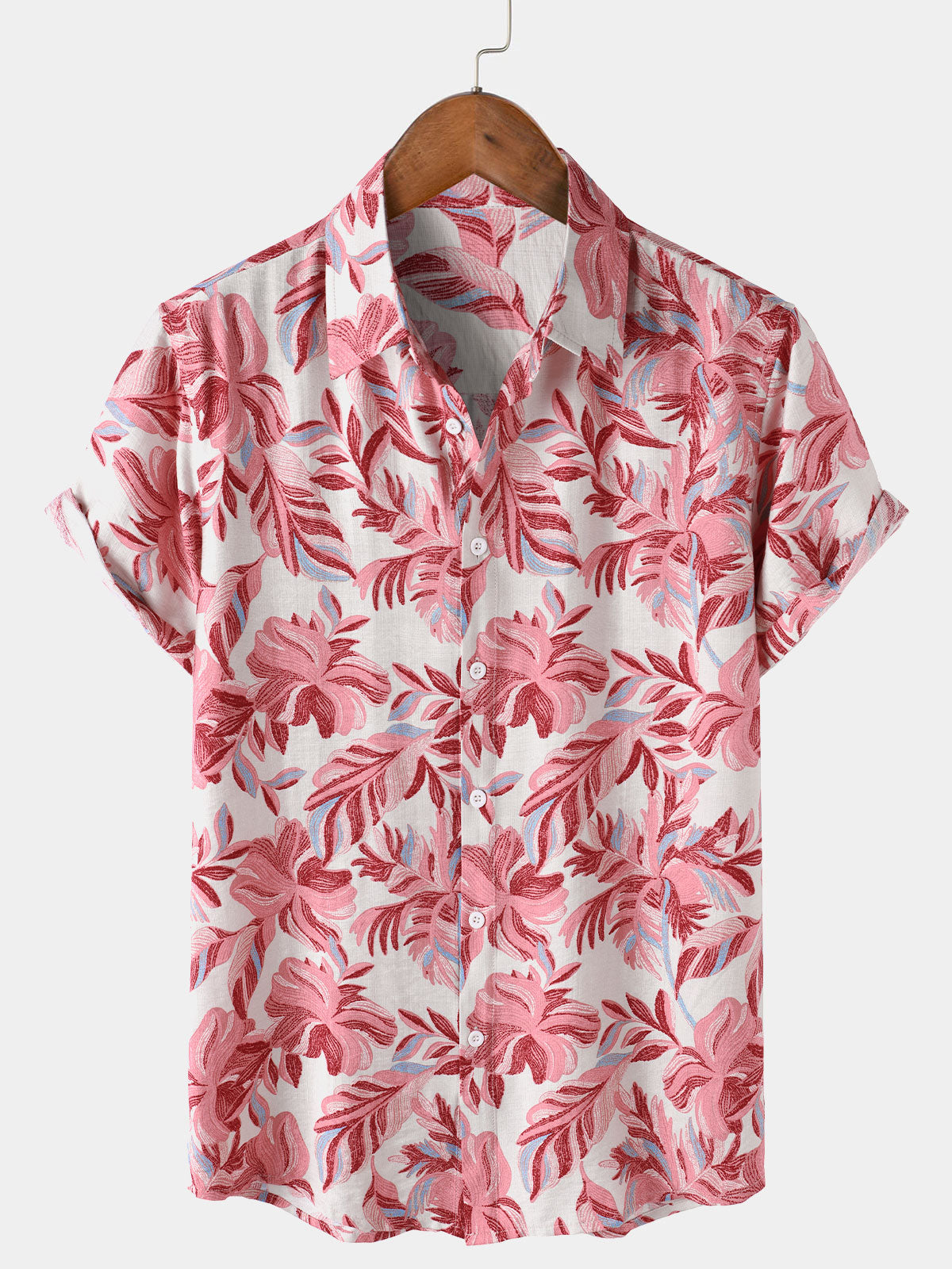 Men's Pink Tropical Floral Hawaiian Short Sleeve Shirt