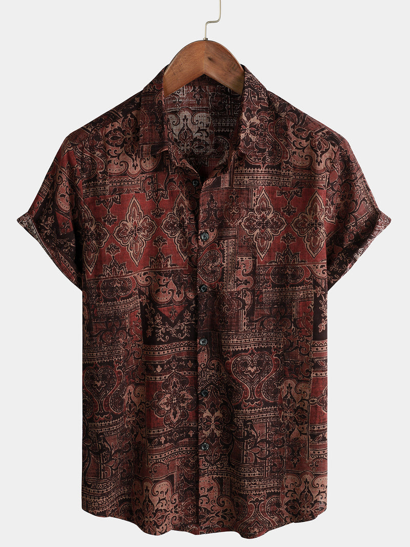 Bundle Of 3 | Men's Retro Floral Print Cotton Vintage Holiday Western Short Sleeve Shirts