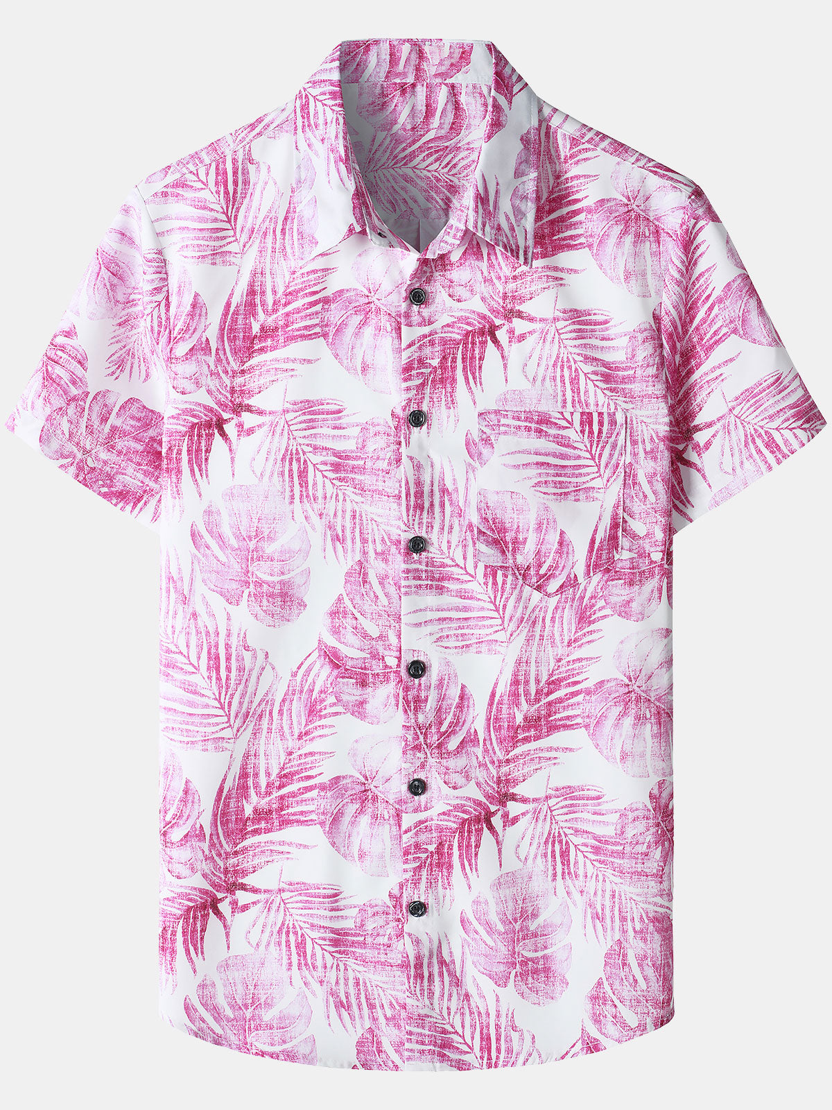 Men‘s Leaves Print Hawaiian Pocket Casual Aloha Shirts