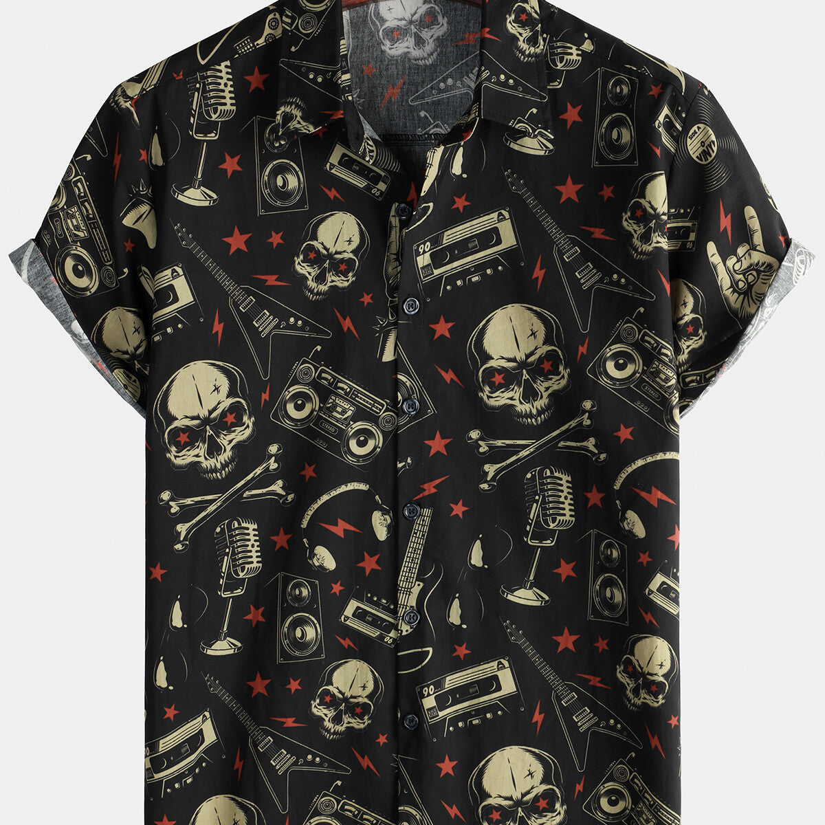 Men's Skull Music Punk Rock and Roll Cool Funny Hawaiian Shirt