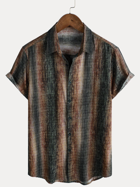 Men's Casual Retro Striped Print Holiday Short Sleeve Shirt