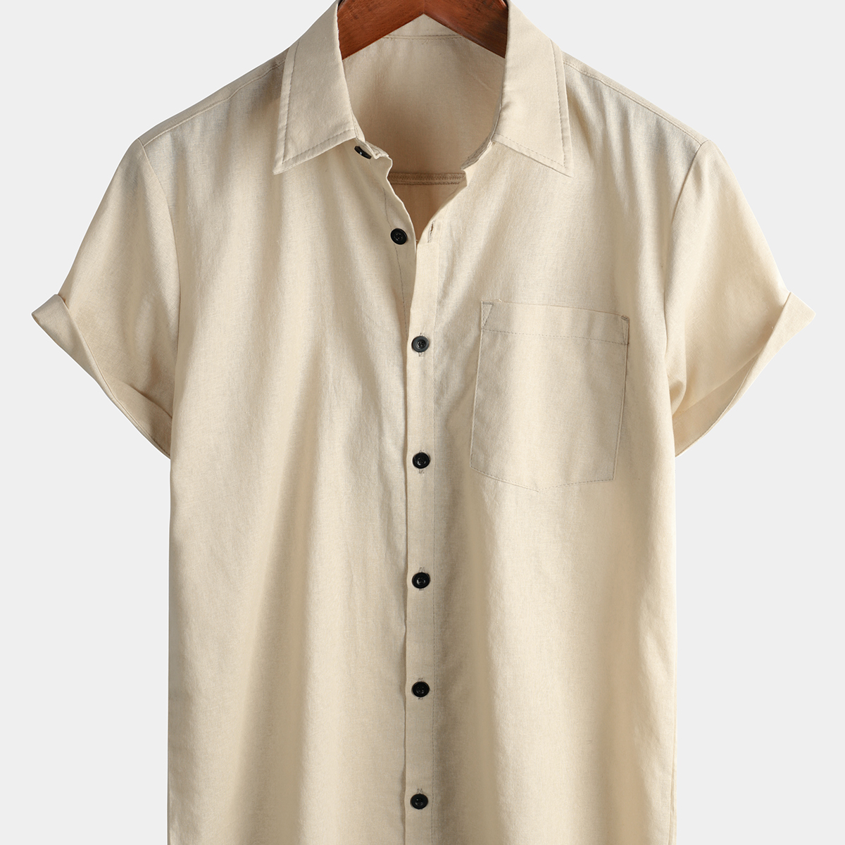 Men's Casual Hawaiian Button Up Cotton Linen Pocket Short Sleeve Shirt