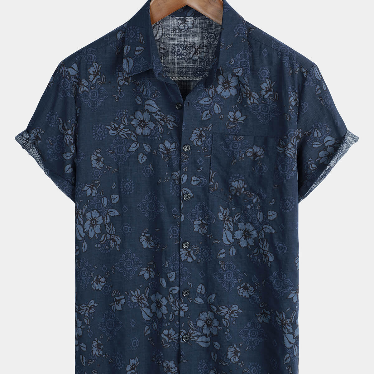 Men's Blue Cotton Floral Hawaiian Vintage Shirt