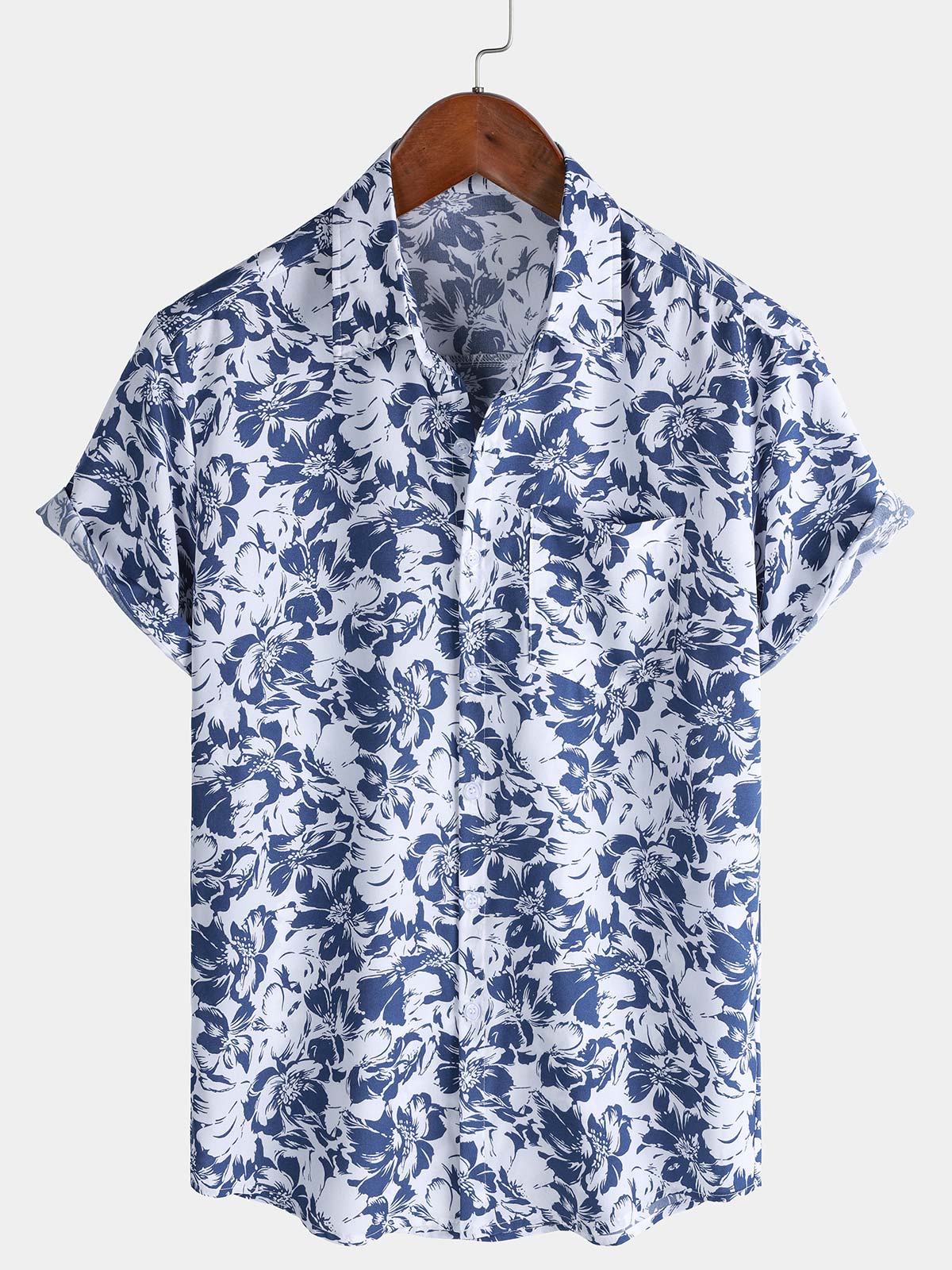 Men's Blue Botanical Graphic Leisure Tropical Pool Party Summer Casual Shirt