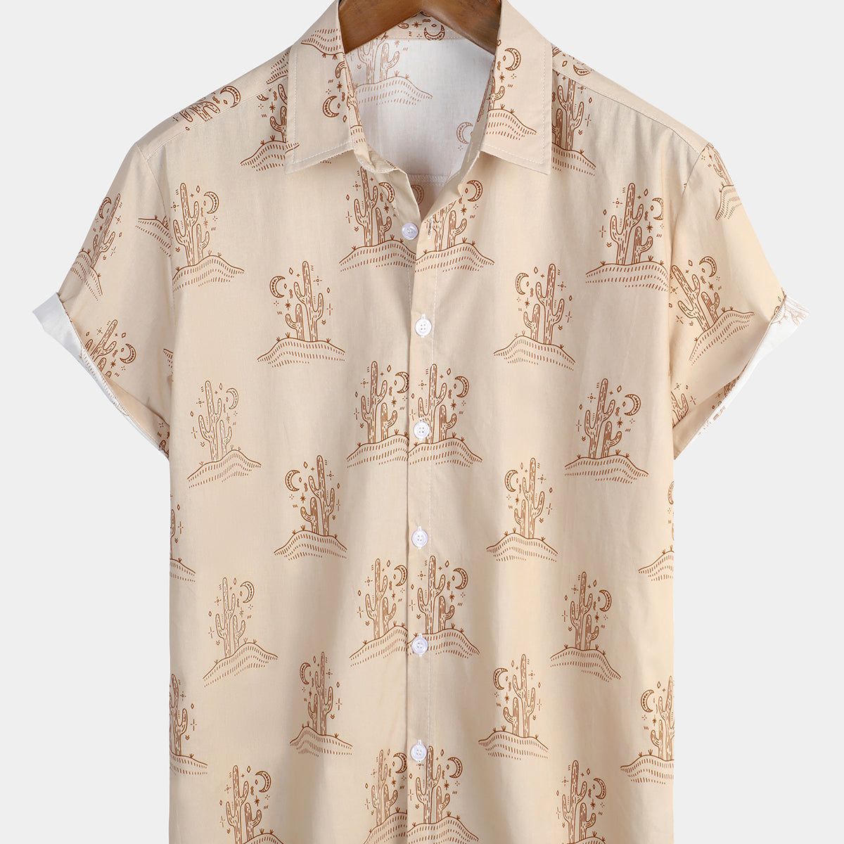Men's Vintage Western Cactus Retro Hawaiian Holiday Short Sleeve Shirt