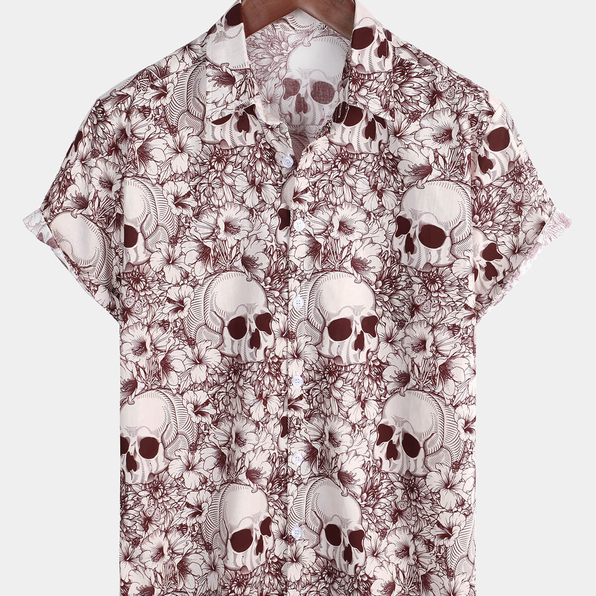 Men's Cool Skull Vacation Button Up Summer Shirt