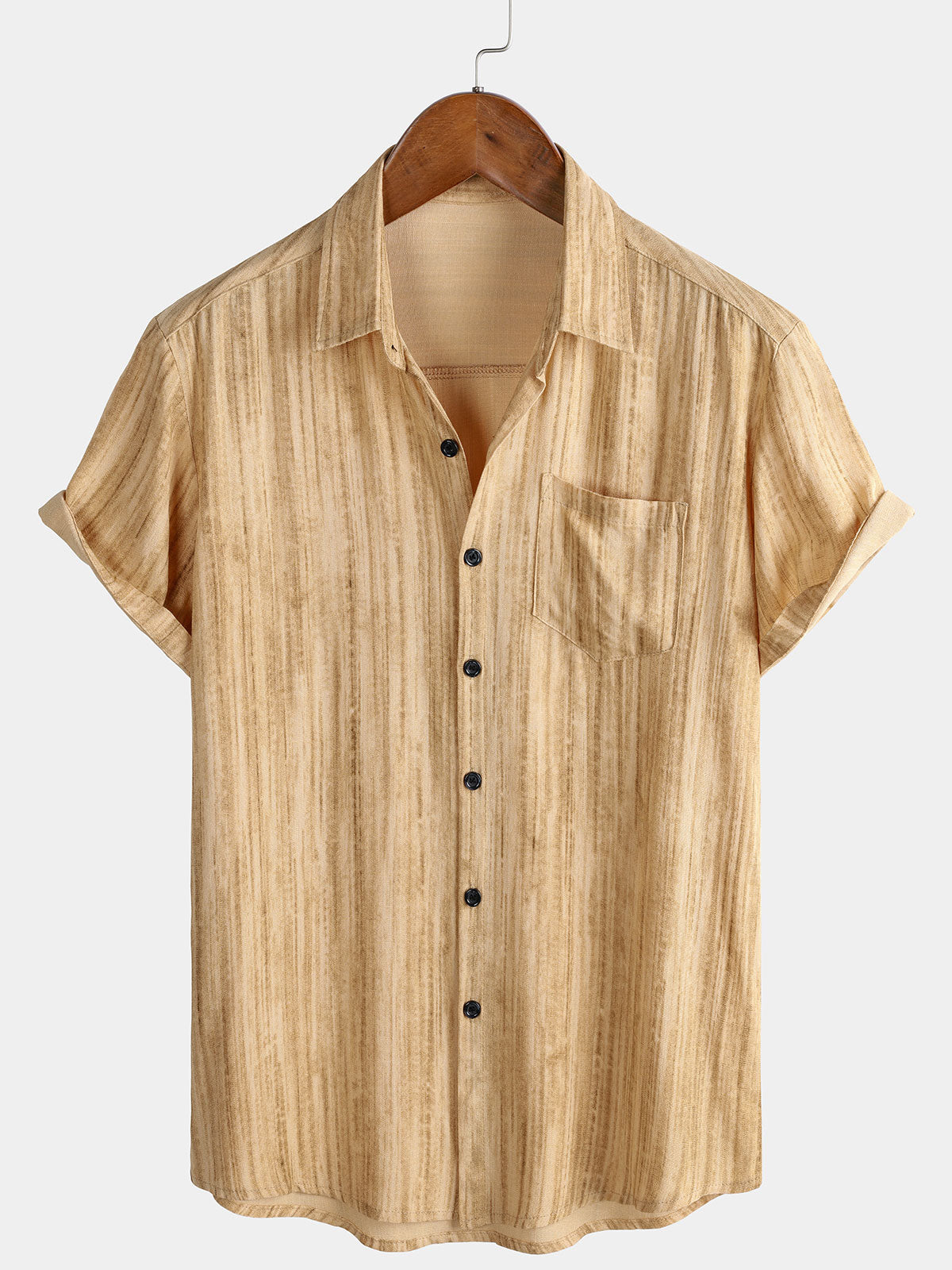 Men's Breathable Short Sleeve Pocket Black Striped Shirt