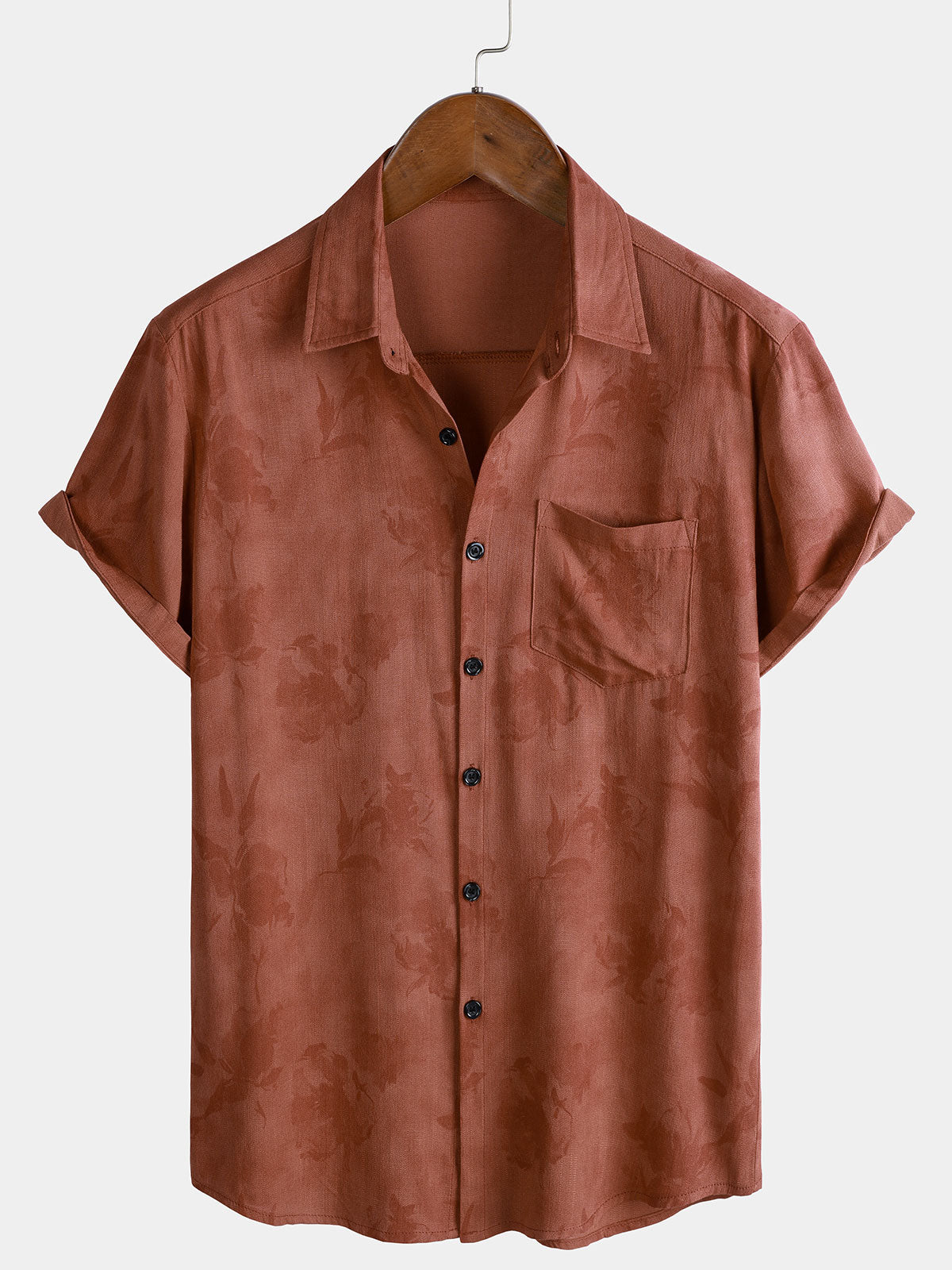 Men's Vintage Floral Brown Breathable Vacation Short Sleeve Shirt