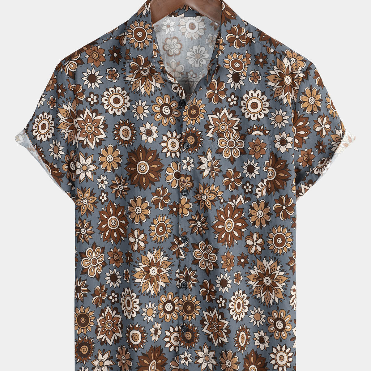 Men's Floral 100% Cotton Vintage Vacation Button Up Summer Shirt