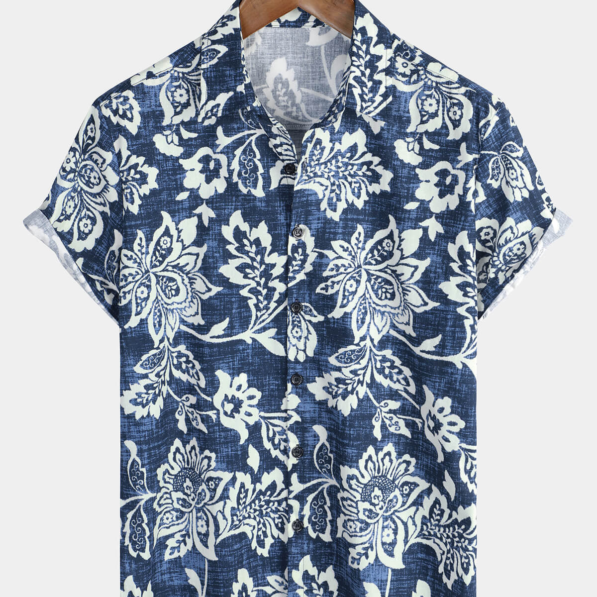Men's Tropical 100% Cotton Beach Blue Floral Hawaiian Aloha Shirt