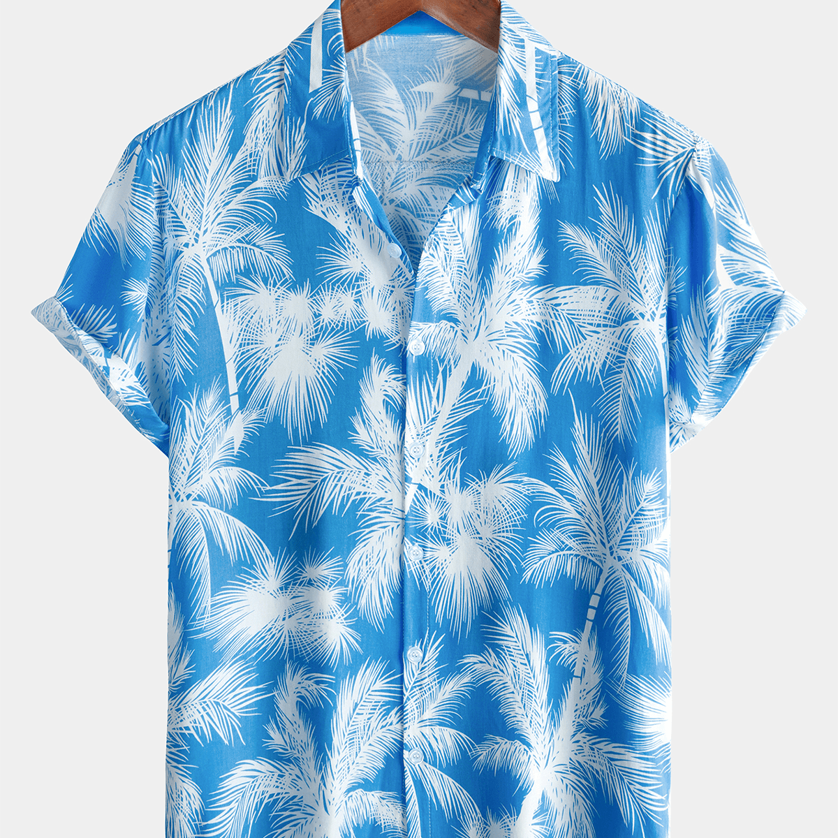 Men's Blue Tropical Print Beach Short Sleeve Shirt
