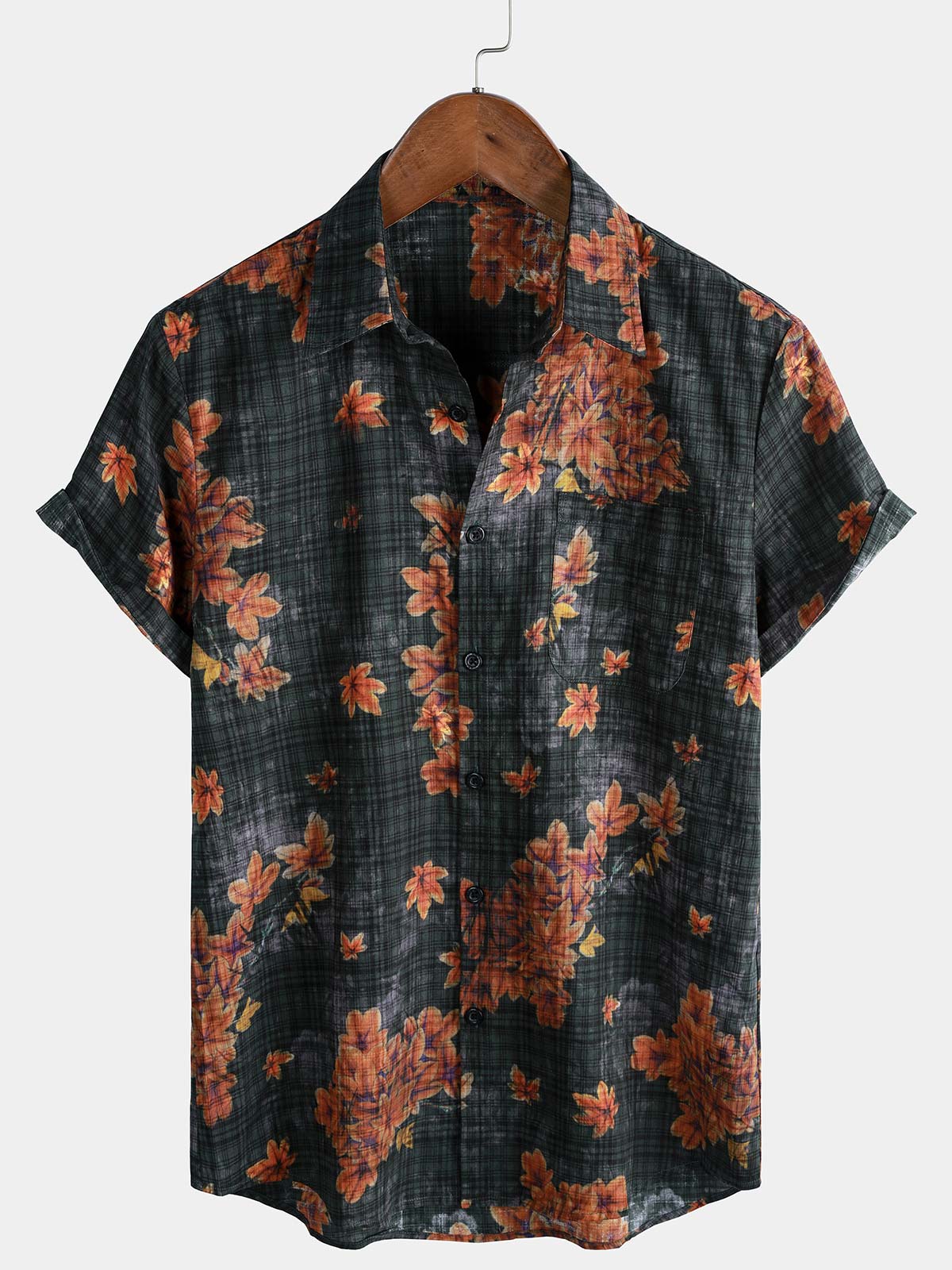 Men's Leaf Print Breathable Short Sleeve Hawaiian Shirt