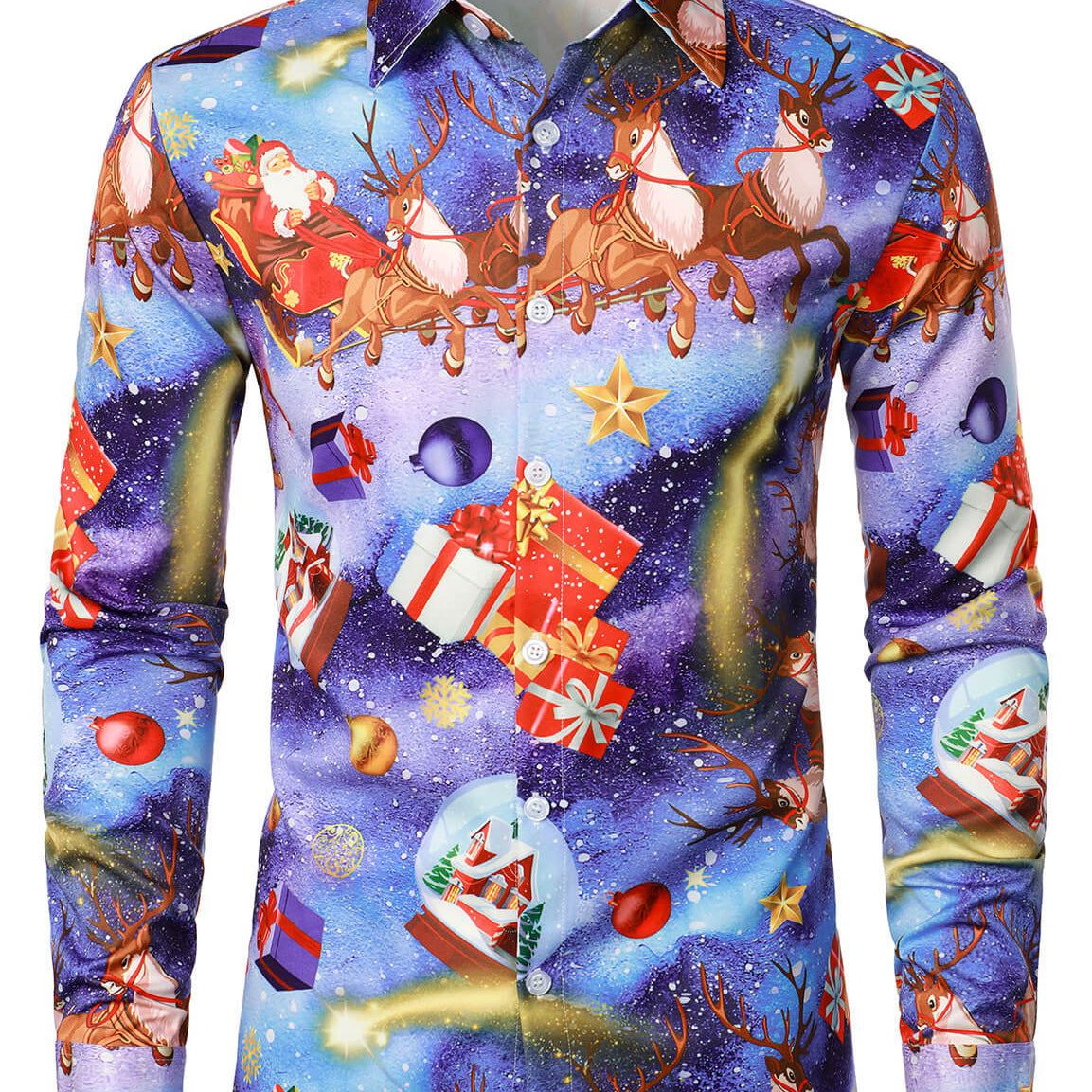 Camisa de manga larga con botones para hombre, diseño navideño de Papá Noel, reno, alce, fiesta navideña