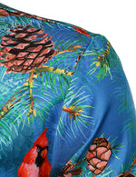 Men's Christmas Cardinals Birds Print Button Up Xmas Day Long Sleeve Dress Shirt